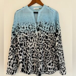 Calvin Klein Leopard Print Ombre Blouse Size Medium